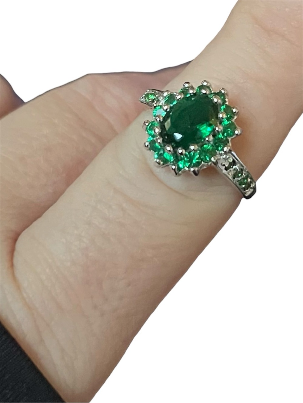 Vintage Emerald Green Halo Cocktail Ring - 14kt White Gold